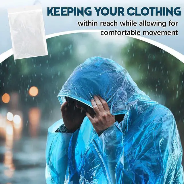 Alt view image 6 of 6 - 8 Sets Disposable Rain Suit for Adults, Poncho Pants, Blue, Clear | Waterproof Hooded Ponchos with Shoe Covers, Lightweight Emergency Rainwear, Portable for Outdoor Hiking Camping Travel