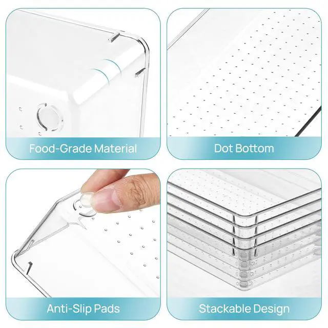Alt view image 7 of 7 - 4 Pack Clear Kitchen Drawer Organizer, 15x6 Inch Utensil Tray | Silverware Organizer Trays for Flatware, Cutlery and Kitchen Utensils, Large Clear Bins Create a Neat and Organized Drawer