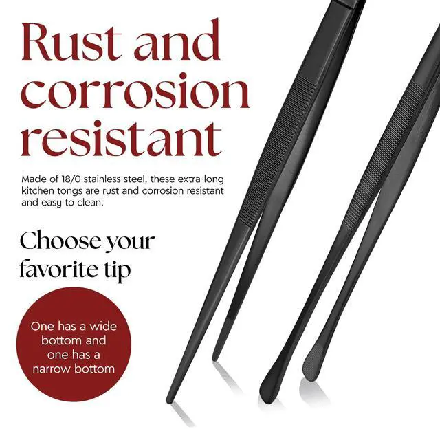 Alt view image 6 of 7 - Tweezer Tongs 2 Pcs 12- Inch Stainless Steel 18/10 Thin Chopstick Precise & Strong Chef Tweezers for Food & Small Objects, Cooking Tongs for BBQ and Grills - 12 Inch - (Black)