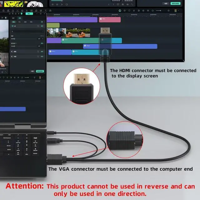 Alt view image 2 of 7 - VGA (Sources) to HDMI (Display) Cable 6ft with Audio, VGA Maleto HDMI Male Converter Cord Adapter Cable Compatible Witch Computer/Laptop to Monitor/TV, Desktop Laptop Projector to Monitor HDTV