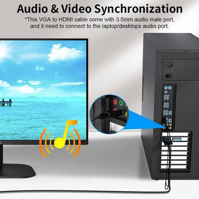 Alt view image 7 of 7 - VGA (Sources) to HDMI (Display) Cable 6ft with Audio, VGA Maleto HDMI Male Converter Cord Adapter Cable Compatible Witch Computer/Laptop to Monitor/TV, Desktop Laptop Projector to Monitor HDTV