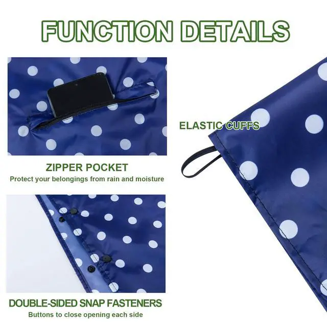 Alt view image 5 of 7 - Hooded Rain Ponchos for Adult - Rain Coat and Rain Jacket with Waterproof Pocket and Zipper Suitable for Camping, Hiking, Travelling and Other Outdoor Activities, Navy Dot