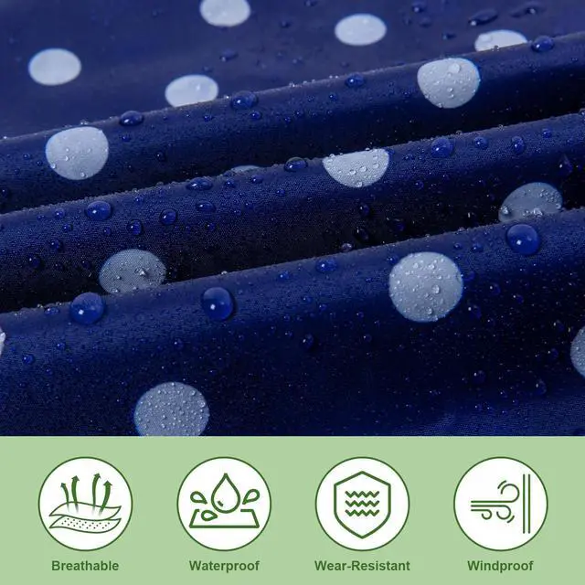 Alt view image 6 of 7 - Hooded Rain Ponchos for Adult - Rain Coat and Rain Jacket with Waterproof Pocket and Zipper Suitable for Camping, Hiking, Travelling and Other Outdoor Activities, Navy Dot