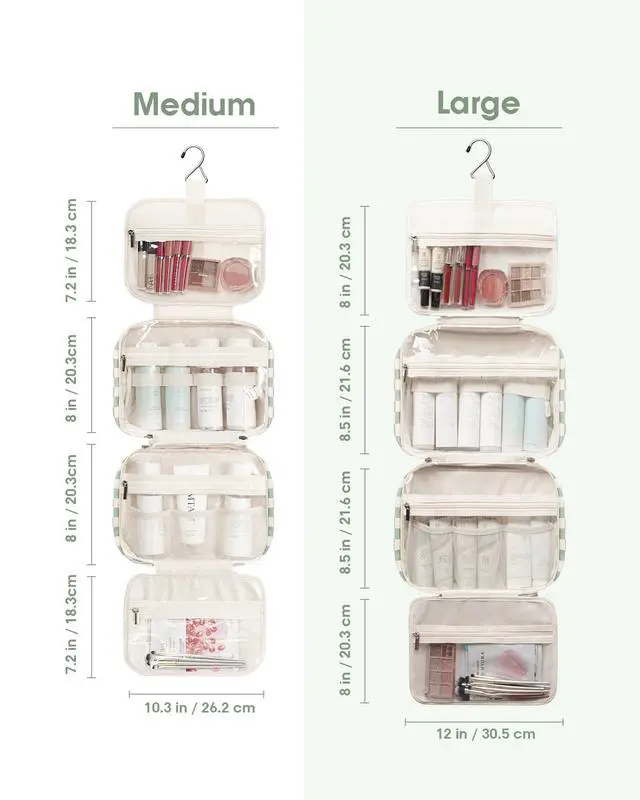 Alt view image 6 of 7 - Hanging Toiletry Bag for Women Travel Checkered Makeup Bag Organizer Toiletries Bag for Travel Size Essentials Accessories Cosmetics (Mint Green Checkerboard (Medium))