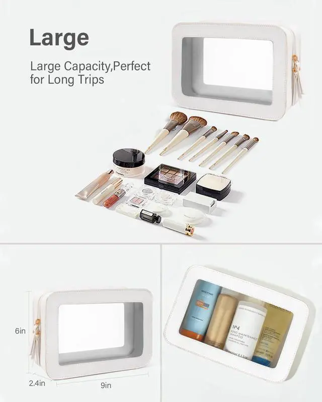 Alt view image 2 of 7 - Clear Makeup Bag Set for Women Portable Clear Make up Bag Cute Waterproof Travel Cosmetic Bag Toiletry Bag for Car Essentials Bag (White)