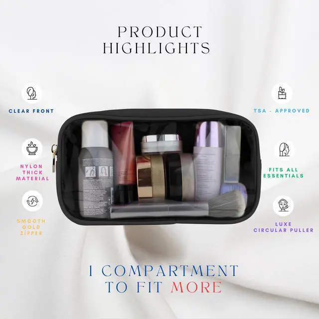 Alt view image 5 of 6 - Clear Makeup Bag Mini Makeup Bag for Purse Mini Pouch Purse Clear Pouch Small Cosmetic Travel Case Travel Cosmetic Case (Small, Black)