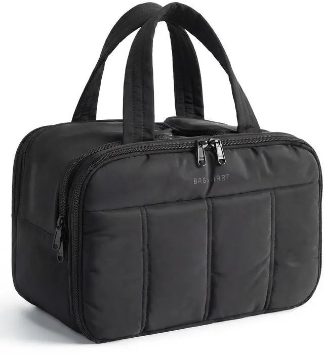 Main image of Travel Toiletry Bag, Puffy Large Toiletry Bag for Women, Lightweight Cosmetic Makeup Bag Organizer with Handle for Traveling, Accessories, Essentials, Toiletries (Black)