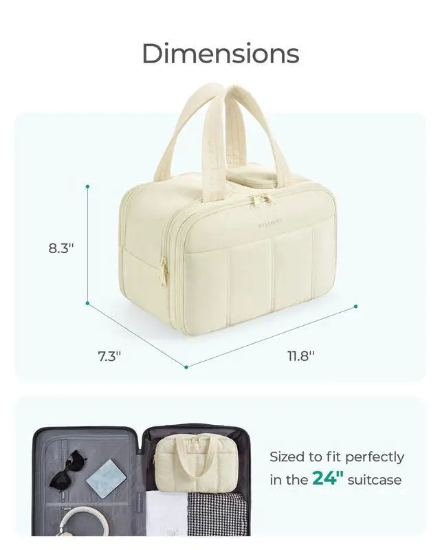 Alt view image 7 of 7 - Travel Toiletry Bag, Puffy Large Toiletry Bag for Women, Lightweight Cosmetic Makeup Bag Organizer with Handle for Traveling, Accessories, Essentials, Toiletries (Black)