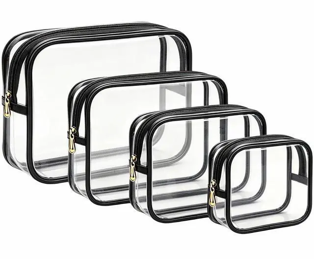 Main image of 4Pcs Travel Clear Makeup Bag Set, Portable TSA Approved Toiletry Bags with Zipper Waterproof PVC Cosmetic Case for Daily Accessory Small Makeup Pouch Compact Car Storage Organizer Bags (Black Set)