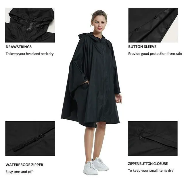 Alt view image 3 of 7 - Poncho Jacket Coat Hooded Zipper Style for Women/Men/Adult with Pocket