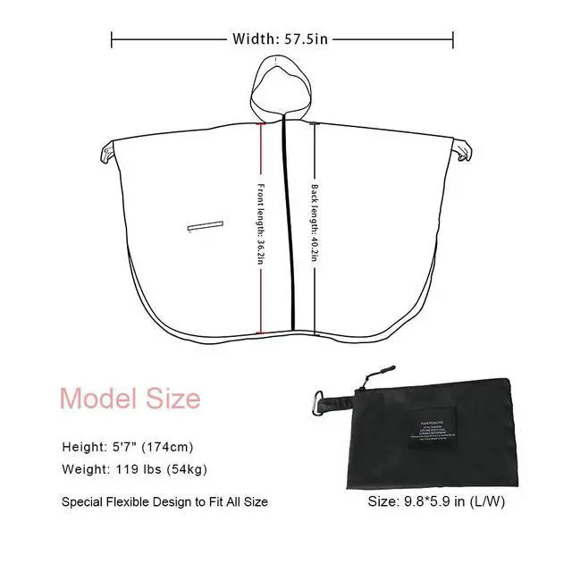 Alt view image 4 of 7 - Poncho Jacket Coat Hooded Zipper Style for Women/Men/Adult with Pocket