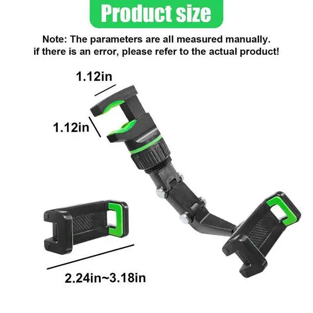 Alt view image 2 of 6 - 360° Rotating Car Rear View Mirror Phone Holder (Green) | Adjustable Retractable Auto GPS Mount, Multifunctional Universal Automobile Cradles for Most Smartphones