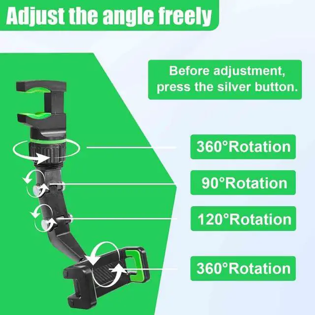 Alt view image 4 of 6 - 360° Rotating Car Rear View Mirror Phone Holder (Green) | Adjustable Retractable Auto GPS Mount, Multifunctional Universal Automobile Cradles for Most Smartphones