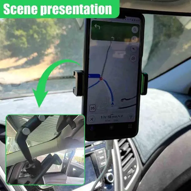 Alt view image 6 of 6 - 360° Rotating Car Rear View Mirror Phone Holder (Green) | Adjustable Retractable Auto GPS Mount, Multifunctional Universal Automobile Cradles for Most Smartphones