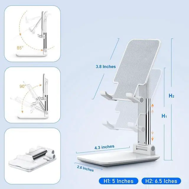 Alt view image 3 of 6 - Adjustable Cell Phone Stand,Phone Stand,iPhone Holder for Desk,Height Adjustable Cell Phone Holder Portable Cellphone Cradle Desktop Dock Stand for Smart Phones,iPad Tablet and E-Reader