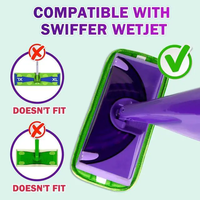 Alt view image 2 of 7 - Reusable Mop Pads Compatible with Swiffer WetJet - Microfiber Pad Refill Machine Washable for Household Cleaning - Cleaning Floor Mop Head Pads Work Wet and Dry - Pack of 2