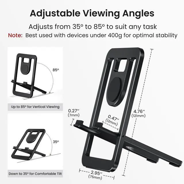 Alt view image 2 of 7 - Phone Stand for Desk Foldable Desktop Holder Adjustable Phone Mount | Portable Tabletop Nightstand Recording Holder for iPhone 17 16 15 Pro Max iPad mini Galaxy S25 S24 Kindle Fire and Paperwhite