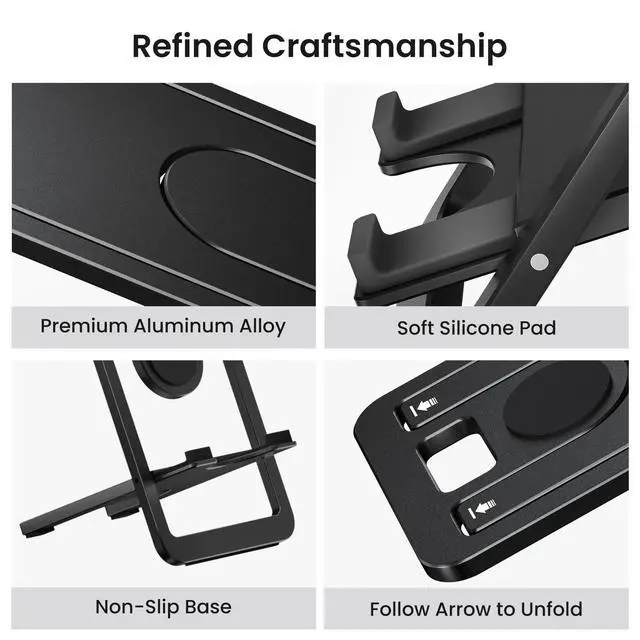 Alt view image 3 of 7 - Phone Stand for Desk Foldable Desktop Holder Adjustable Phone Mount | Portable Tabletop Nightstand Recording Holder for iPhone 17 16 15 Pro Max iPad mini Galaxy S25 S24 Kindle Fire and Paperwhite