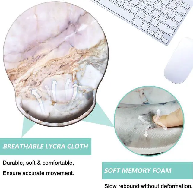 Alt view image 3 of 7 - Pad with Wrist Support, Ergonomic Mouse Pad with Memory Foam Wrist Rest Cushion, Non-Slip Rubber Base Gaming Mice Pad for Home Office Computer Laptop, White Marble