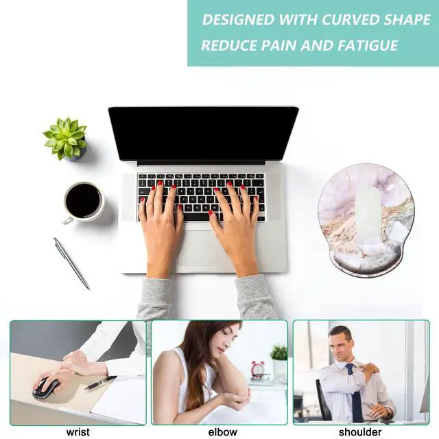 Alt view image 5 of 7 - Pad with Wrist Support, Ergonomic Mouse Pad with Memory Foam Wrist Rest Cushion, Non-Slip Rubber Base Gaming Mice Pad for Home Office Computer Laptop, White Marble
