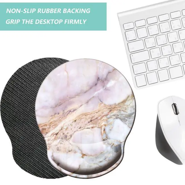 Alt view image 4 of 7 - Pad with Wrist Support, Ergonomic Mouse Pad with Memory Foam Wrist Rest Cushion, Non-Slip Rubber Base Gaming Mice Pad for Home Office Computer Laptop, White Marble