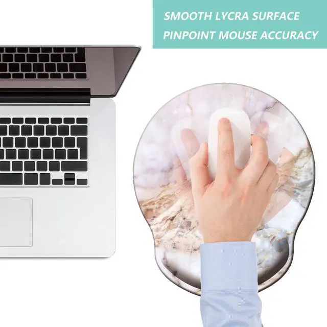 Alt view image 7 of 7 - Pad with Wrist Support, Ergonomic Mouse Pad with Memory Foam Wrist Rest Cushion, Non-Slip Rubber Base Gaming Mice Pad for Home Office Computer Laptop, White Marble