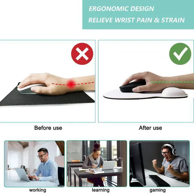 Alt view image 2 of 7 - Pad with Wrist Support, Ergonomic Mousepad with Comfortable Memory Foam Wrist Rest Cushion, Relieve Wrist Pain, Non-Slip Rubber Base Gaming Mice Pad for Home Office Computer Laptop, White