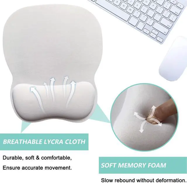 Alt view image 3 of 7 - Pad with Wrist Support, Ergonomic Mousepad with Comfortable Memory Foam Wrist Rest Cushion, Relieve Wrist Pain, Non-Slip Rubber Base Gaming Mice Pad for Home Office Computer Laptop, White