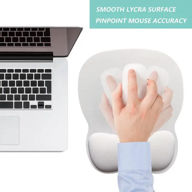 Alt view image 7 of 7 - Pad with Wrist Support, Ergonomic Mousepad with Comfortable Memory Foam Wrist Rest Cushion, Relieve Wrist Pain, Non-Slip Rubber Base Gaming Mice Pad for Home Office Computer Laptop, White