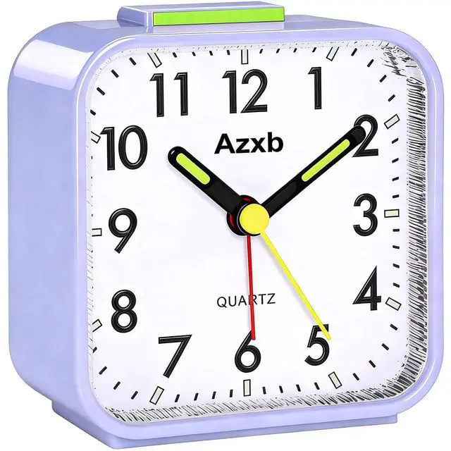Main image of Analog Alarm Clock, Silent,Travel,Snooze, Loud Alarm, Luminous, Purple | Alarm Clock with Night Light, No Ticking Battery Operated Quiet Small Desk Clock for Bedrooms Deep Sleeper Adults Kids