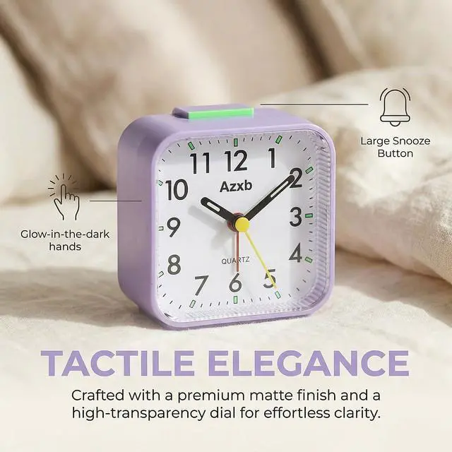 Alt view image 3 of 7 - Analog Alarm Clock, Silent,Travel,Snooze, Loud Alarm, Luminous, Purple | Alarm Clock with Night Light, No Ticking Battery Operated Quiet Small Desk Clock for Bedrooms Deep Sleeper Adults Kids