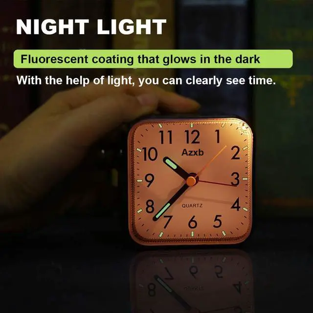 Alt view image 5 of 7 - Analog Alarm Clock, Silent,Travel,Snooze, Loud Alarm, Luminous, Purple | Alarm Clock with Night Light, No Ticking Battery Operated Quiet Small Desk Clock for Bedrooms Deep Sleeper Adults Kids