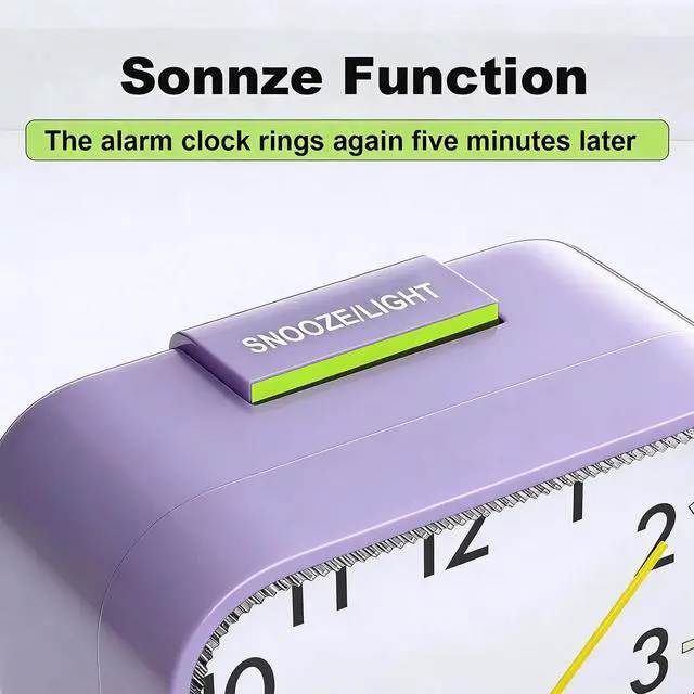Alt view image 6 of 7 - Analog Alarm Clock, Silent,Travel,Snooze, Loud Alarm, Luminous, Purple | Alarm Clock with Night Light, No Ticking Battery Operated Quiet Small Desk Clock for Bedrooms Deep Sleeper Adults Kids