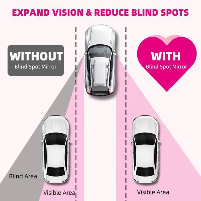Alt view image 3 of 7 - Heart Shaped Blind Spot Mirrors for Car 2 Pack - HD Glass Frameless, Adjustable Angle Wide View Convex Mirror Stick to Side Mirror Blindspot, Cute Girly Heart Car Accessories for Women