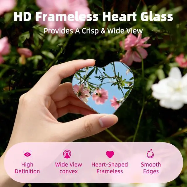Alt view image 4 of 7 - Heart Shaped Blind Spot Mirrors for Car 2 Pack - HD Glass Frameless, Adjustable Angle Wide View Convex Mirror Stick to Side Mirror Blindspot, Cute Girly Heart Car Accessories for Women