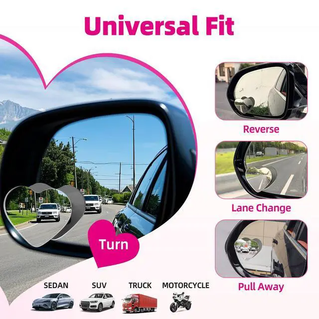 Alt view image 7 of 7 - Heart Shaped Blind Spot Mirrors for Car 2 Pack - HD Glass Frameless, Adjustable Angle Wide View Convex Mirror Stick to Side Mirror Blindspot, Cute Girly Heart Car Accessories for Women