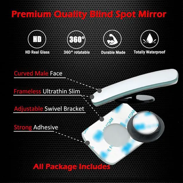 Alt view image 4 of 5 - Slim Square Blind Spot Mirror, Ampper HD Glass Frameless Convex Rear View Mirror, Pack of 2