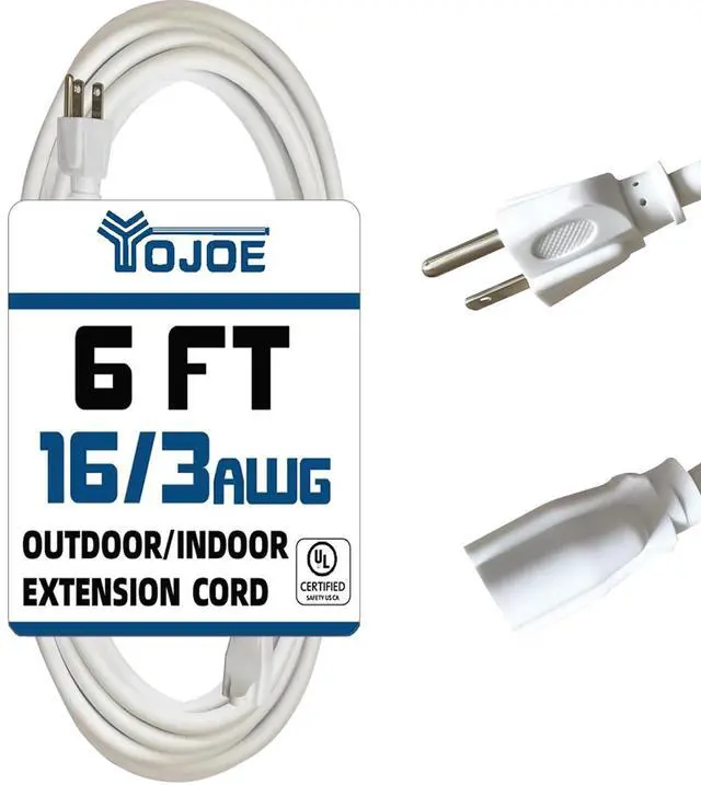 Main image of Indoor Outdoor Extension Cord, 3 Prong 13A Weatherproof Power Cord, 16 Gauge Heavy Duty 6 ft White Extension Cord for Garage, Garden and Home, 16/3 SJTW UL Listed