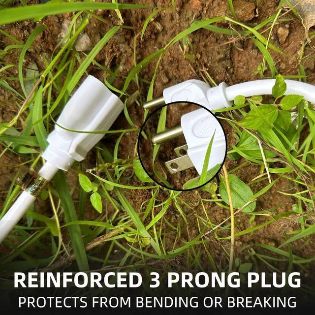 Alt view image 4 of 6 - Indoor Outdoor Extension Cord, 3 Prong 13A Weatherproof Power Cord, 16 Gauge Heavy Duty 6 ft White Extension Cord for Garage, Garden and Home, 16/3 SJTW UL Listed