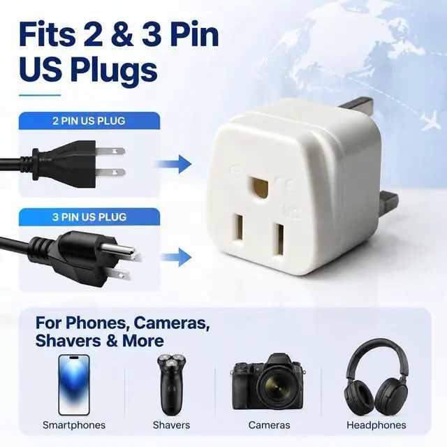 Alt view image 3 of 7 - UK Plug Adapter, 2 Pack Type G Travel Adapter, UK Power Adaptor | UK Travel Plug Adapter for USA Devices, British Power Adapter Compatible with London Hong Kong Singapore Travel