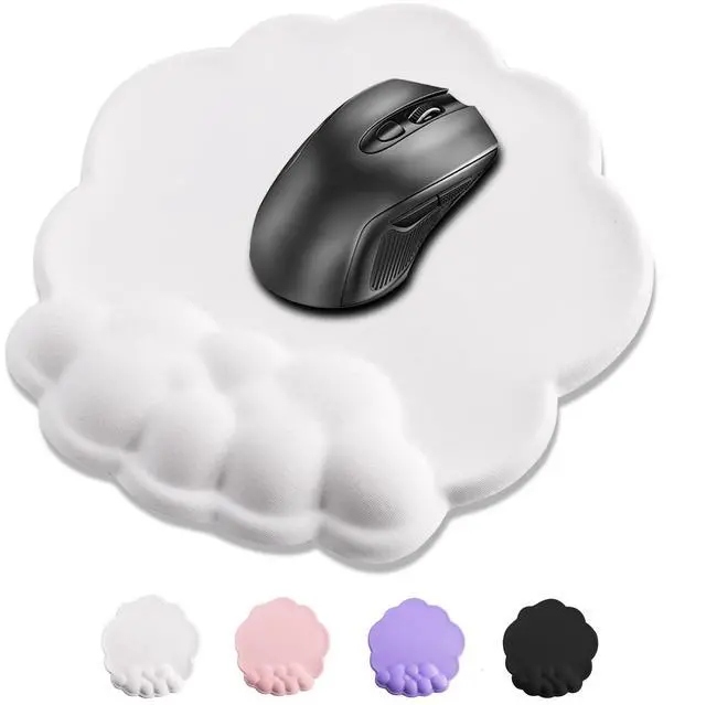Main image of Pad Wrist Support, Cloud Mousepad with Memory Foam Wrist Rest, Non-Slip PU Base Gaming Leather Surface Mouse Pad for Home Office Laptop, White