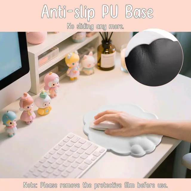 Alt view image 4 of 7 - Pad Wrist Support, Cloud Mousepad with Memory Foam Wrist Rest, Non-Slip PU Base Gaming Leather Surface Mouse Pad for Home Office Laptop, White