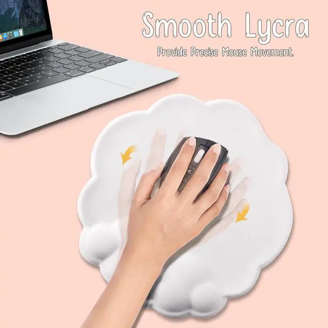 Alt view image 5 of 7 - Pad Wrist Support, Cloud Mousepad with Memory Foam Wrist Rest, Non-Slip PU Base Gaming Leather Surface Mouse Pad for Home Office Laptop, White
