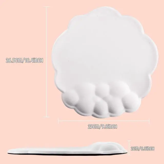 Alt view image 6 of 7 - Pad Wrist Support, Cloud Mousepad with Memory Foam Wrist Rest, Non-Slip PU Base Gaming Leather Surface Mouse Pad for Home Office Laptop, White