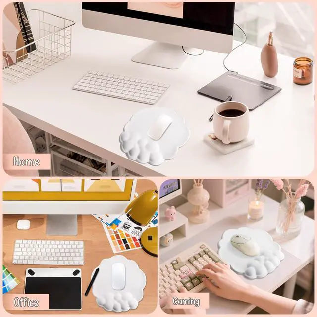 Alt view image 7 of 7 - Pad Wrist Support, Cloud Mousepad with Memory Foam Wrist Rest, Non-Slip PU Base Gaming Leather Surface Mouse Pad for Home Office Laptop, White