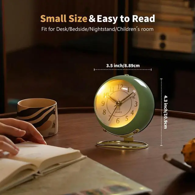 Alt view image 7 of 7 - Analog Alarm Clock, Retro Small Desk Clock with Night Light, Cute Simple Design, Silent Non-Ticking, Battery Powered, Backlight Clock for Bedroom,Travel,Kitchen,Bedside Desktop Decor