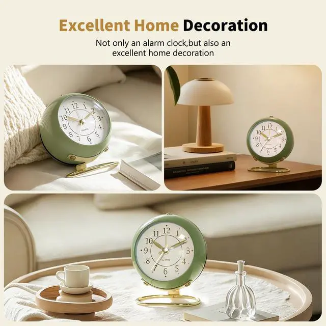 Alt view image 6 of 7 - Analog Alarm Clock, Retro Small Desk Clock with Night Light, Cute Simple Design, Silent Non-Ticking, Battery Powered, Backlight Clock for Bedroom,Travel,Kitchen,Bedside Desktop Decor
