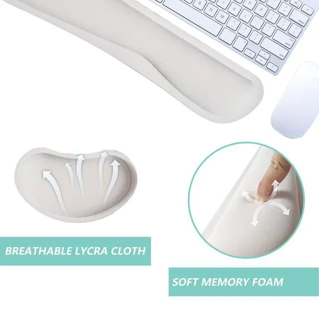 Alt view image 3 of 7 - Wrist Rest Mouse Wrist Support Set, Memory Foam Wrist Rest Pad for Computer Laptop Keyboard Mouse, Ergonomic Wrist Cushion Support for Typing Pain Relief, Gaming Home Office, White