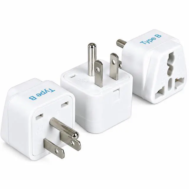 Main image of Europe to US Plug Adapter, Ceptics Type B UK to USA Plug Adapter, EU to US Adapter Plug, Compatible with Plugs from Europe, India and Other, India to US Plug Adapter, GP-5-3PK - White