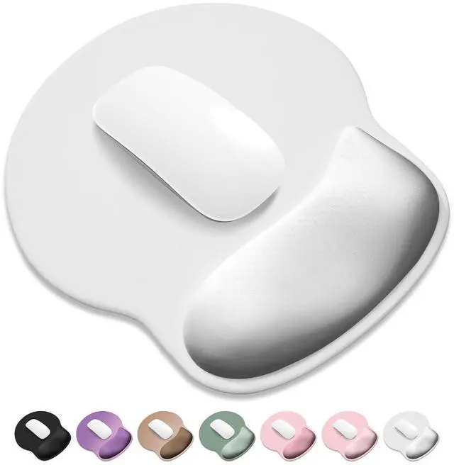 Main image of Ergonomic Mouse Pad with Wider Memory Foam Wrist Rest +17% - Curved Cushion Reduces Pressure 20%, Pain Relief, Non-Slip, Smooth, Cute Colors, 9.85 x 9 in, White